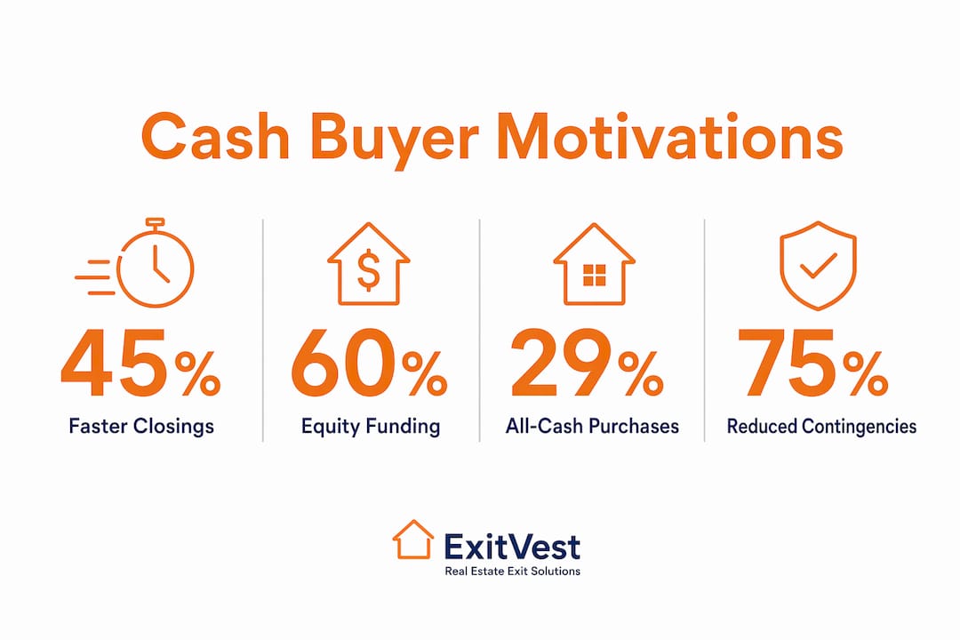 Infographic illustrating cash buyer motivations with key statistics
