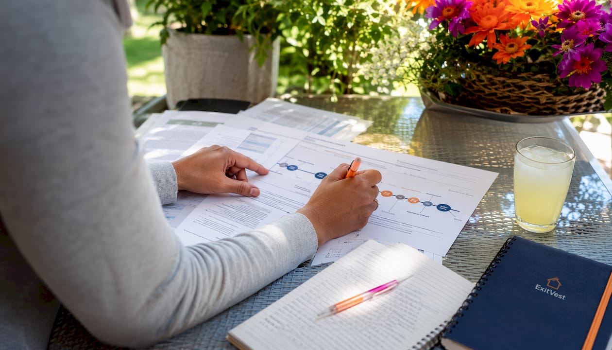 Hands marking probate timeline documents