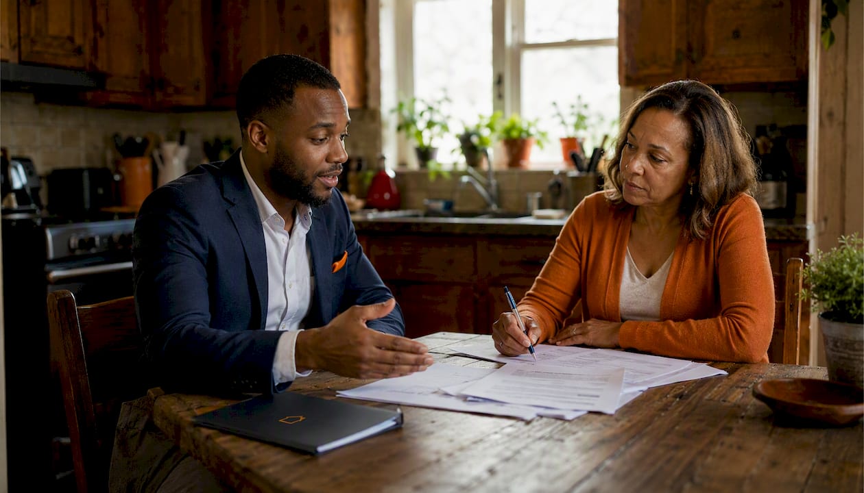 Agent explaining fast cash home sale process