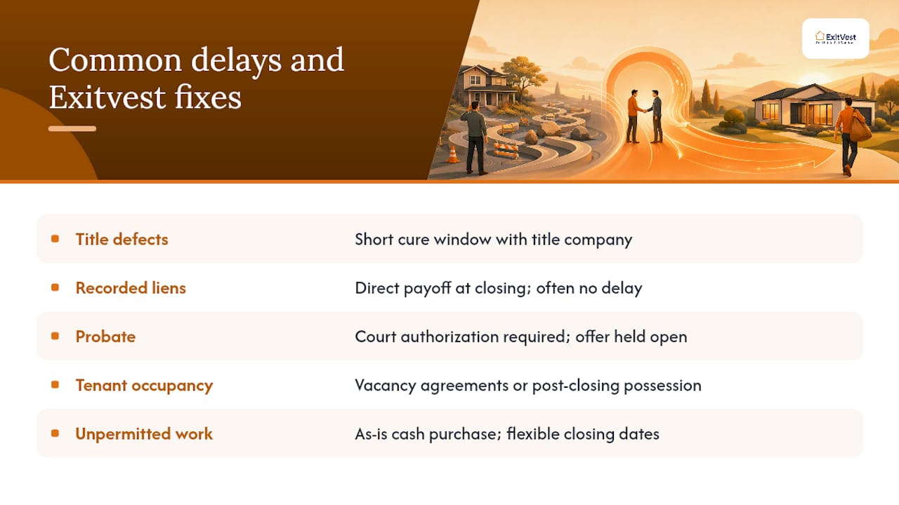 Common delays and how Exitvest handles them — overview diagram