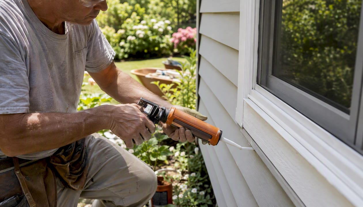 Contractor painting house exterior siding