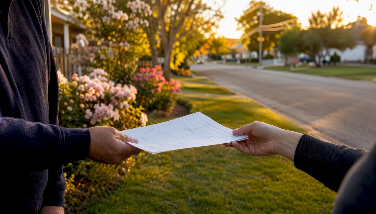 Hands exchanging land map for easement