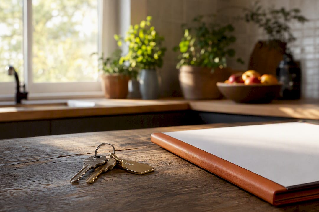 House keys on folder for sale closing