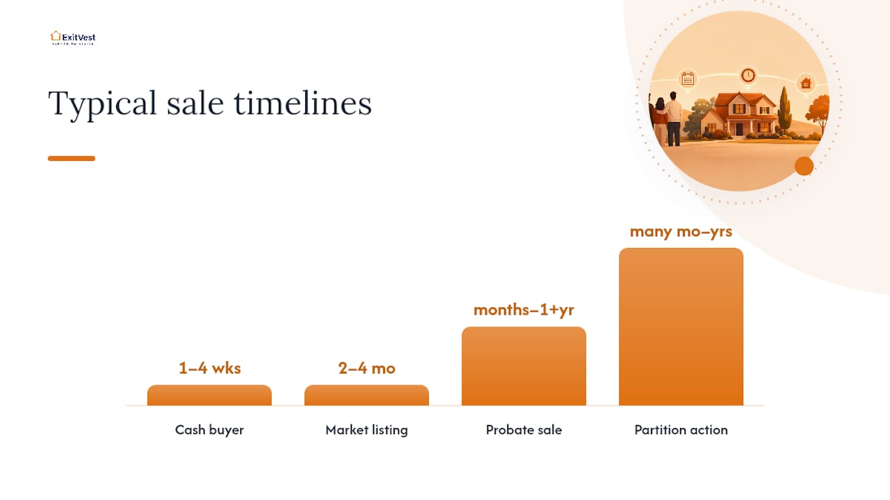 Timeline and trade-off comparison of inherited house sale methods