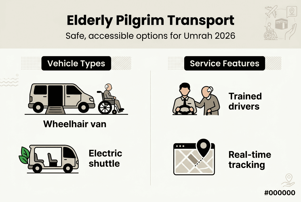 Infographic showing elderly Umrah transport options