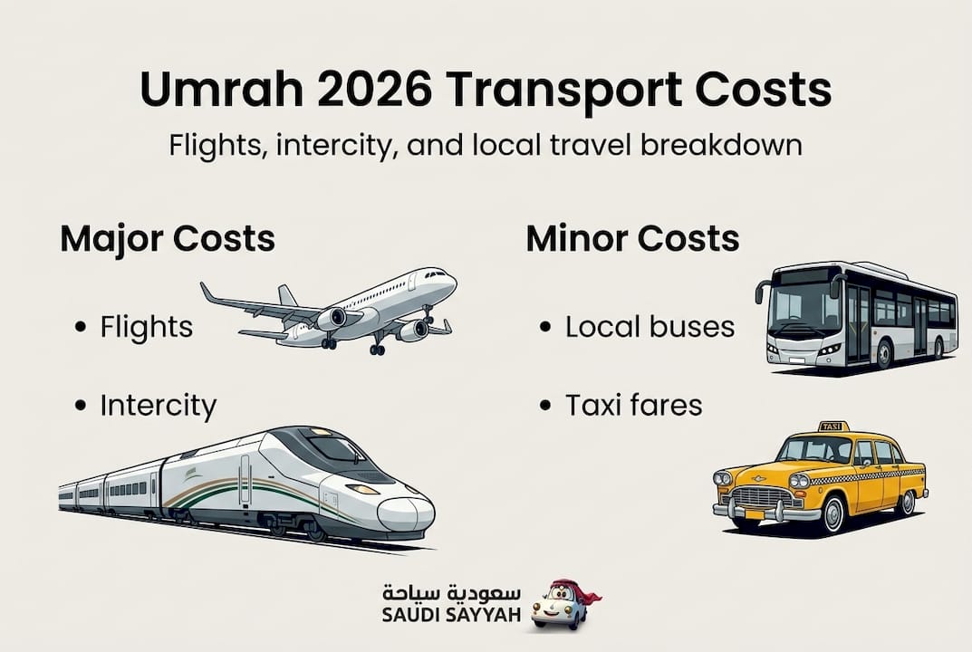 Infographic showing Umrah transport cost categories