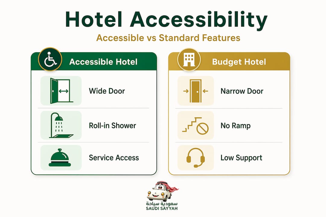 Infographic comparing accessible and budget hotel features