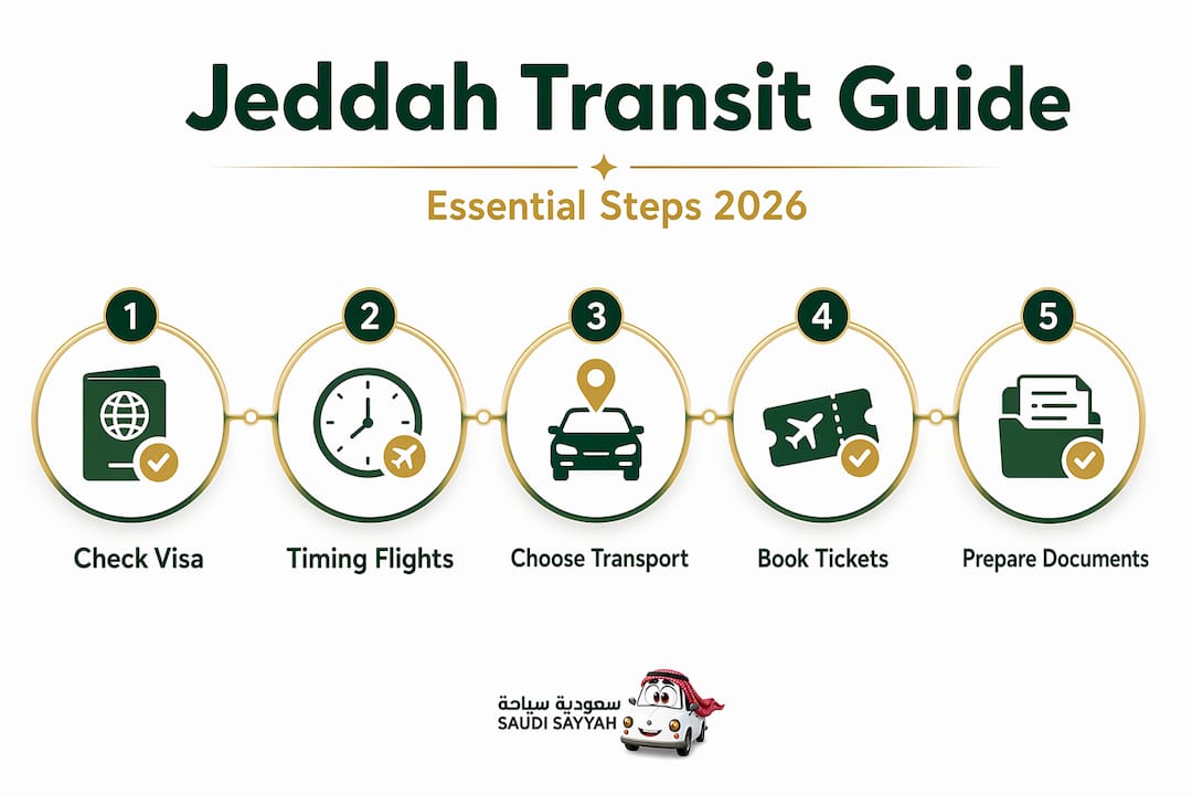Infographic showing steps for Jeddah transit planning