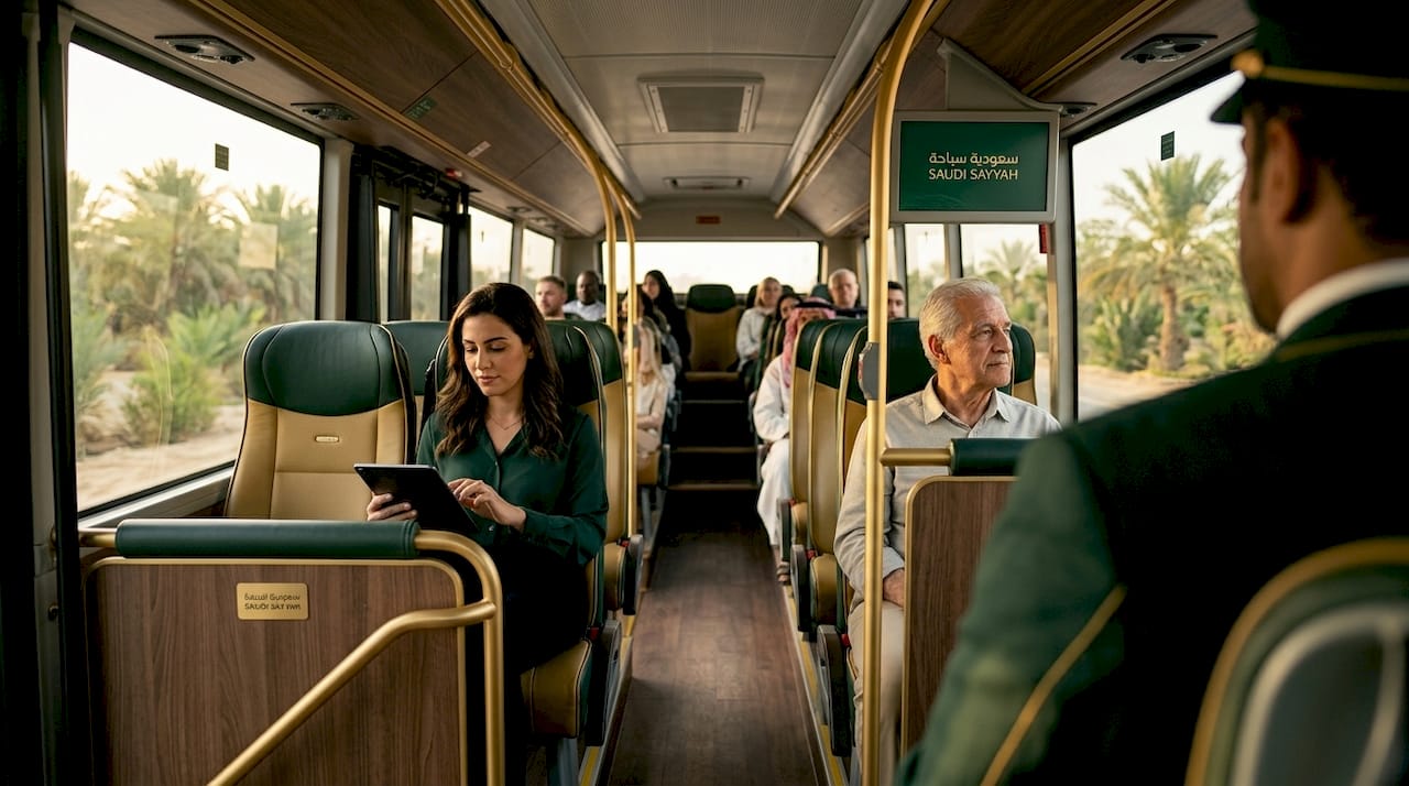Inside shared demand-responsive shuttle bus