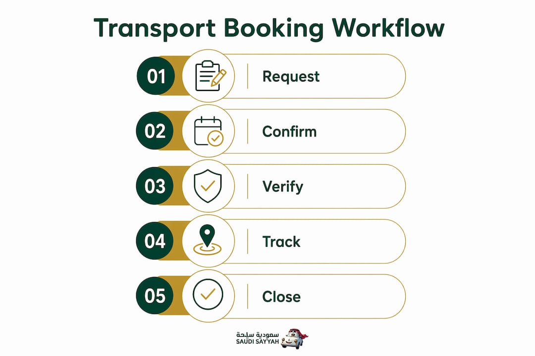 Infographic illustrating transport booking steps workflow