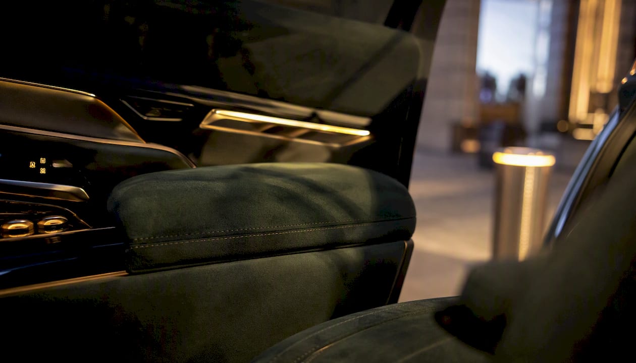 Luxury vehicle interior detail with warm lighting