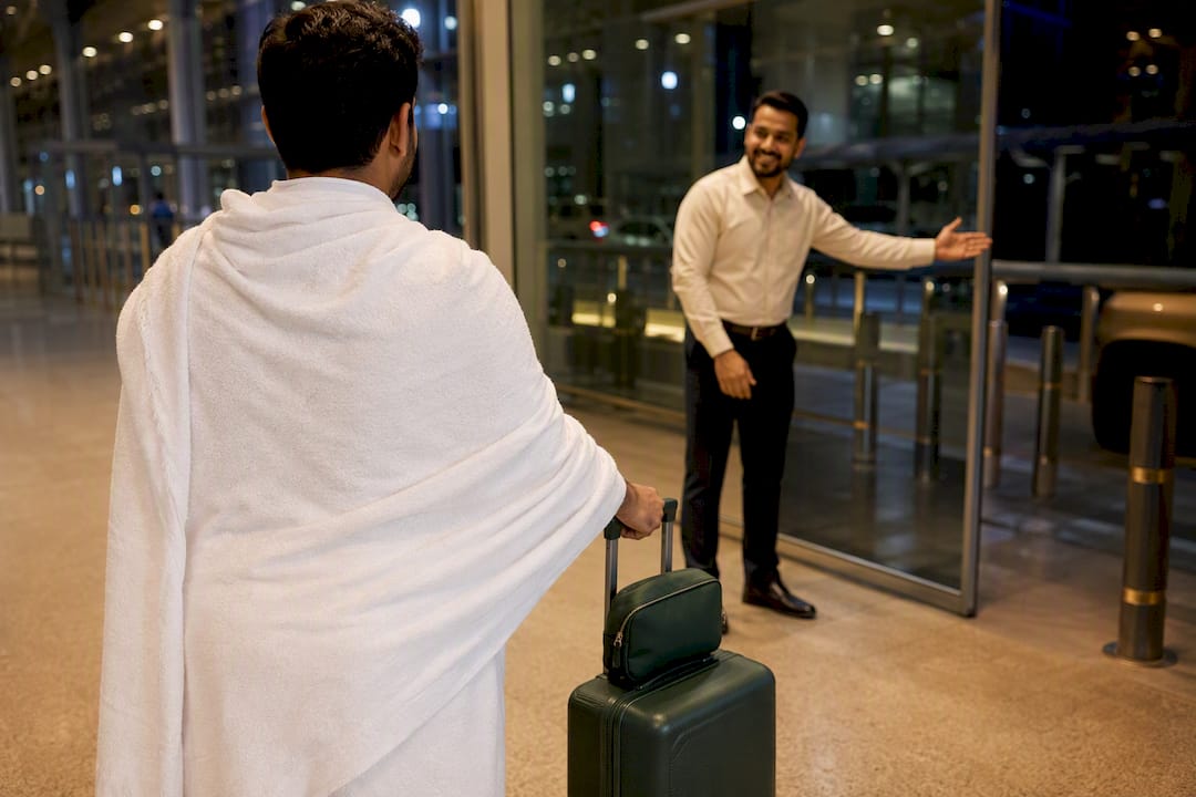 Pilgrim meeting assigned airport driver