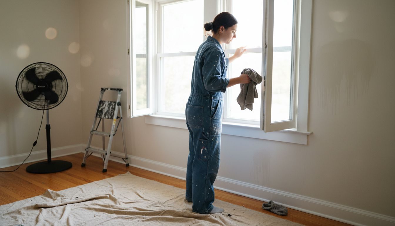 Drying wall after cleaning, preparing for paint