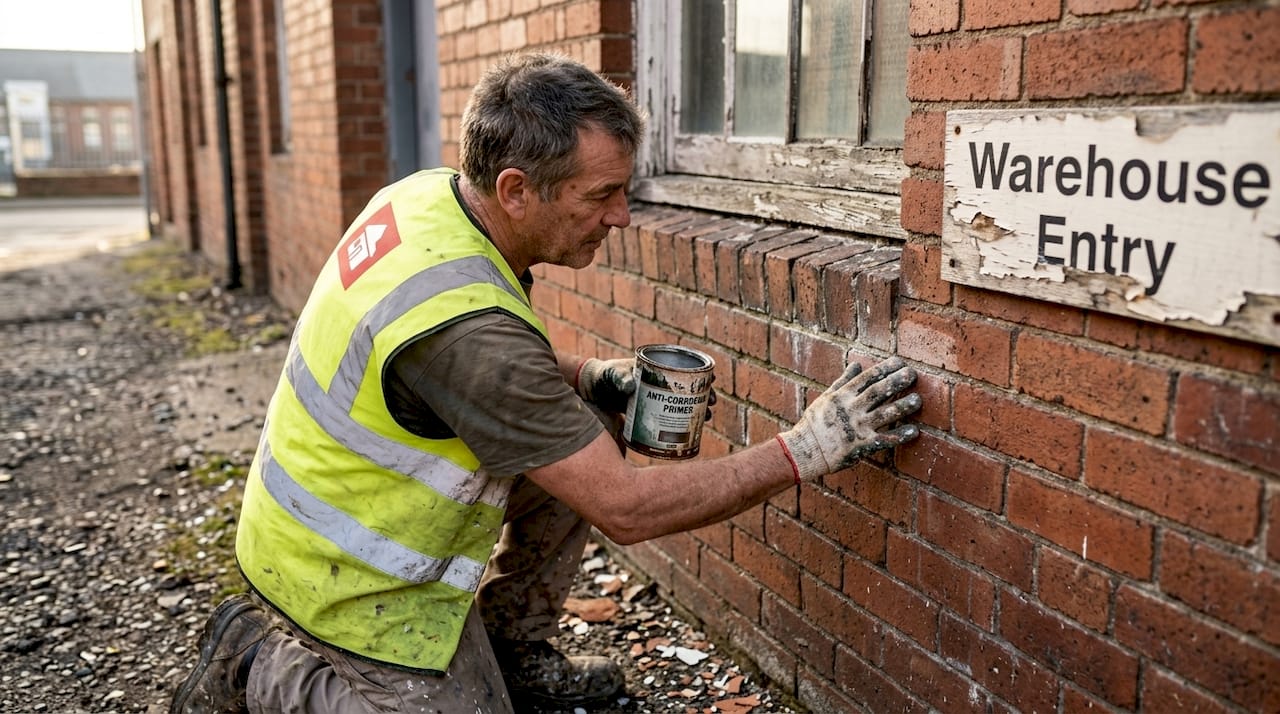 Painter prepping coastal Newcastle exterior