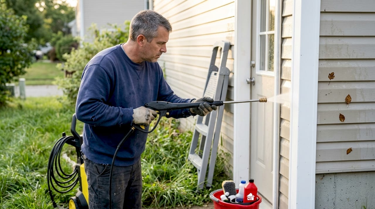 Pressure washing trim and soffits
