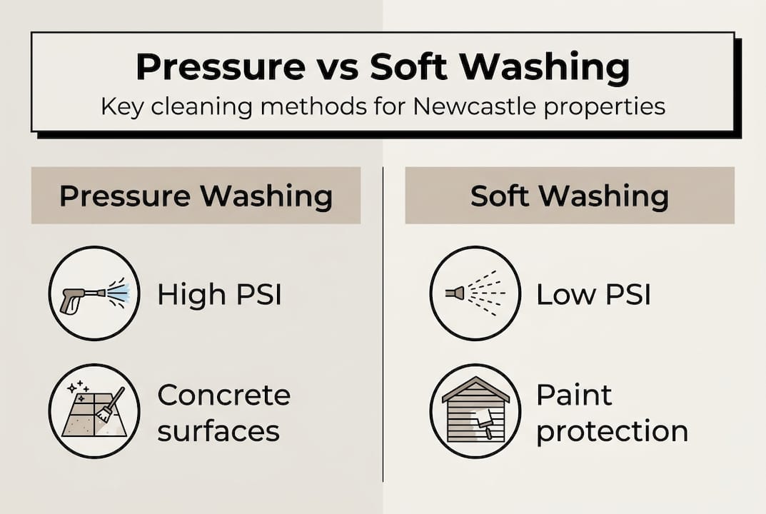 Infographic comparing pressure and soft washing