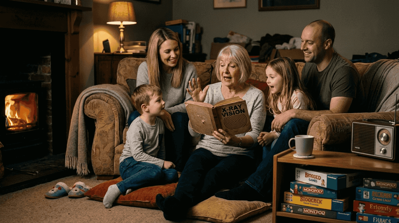 Family listening to ghost story together