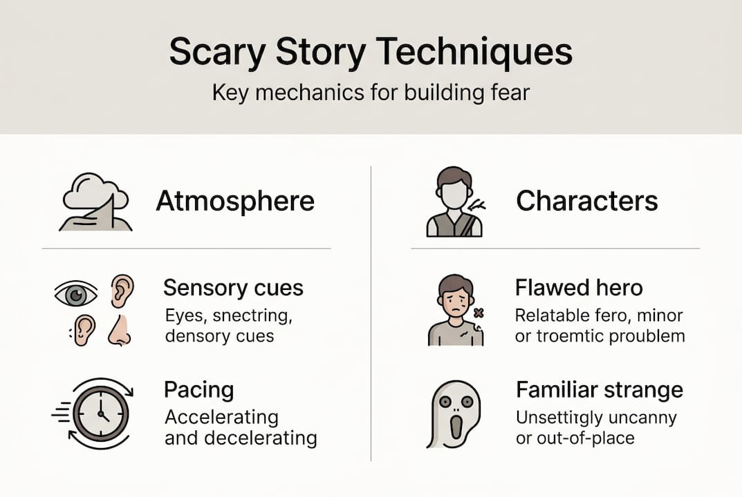 Infographic outlining scary story writing techniques