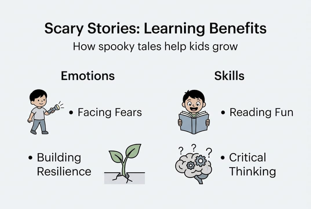 Infographic showing scary stories educational benefits