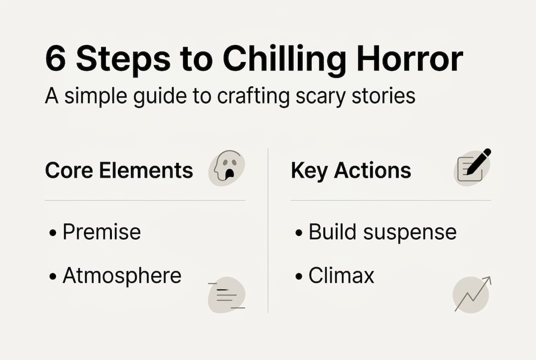 Infographic showing six steps to writing horror