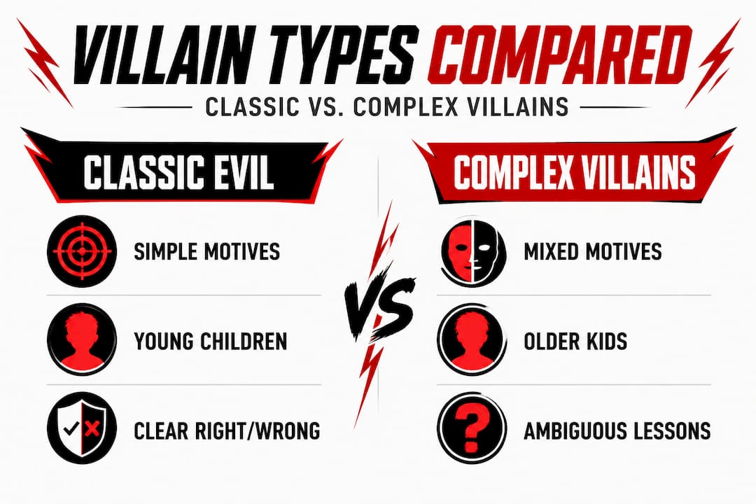 Infographic comparing classic and complex villain types