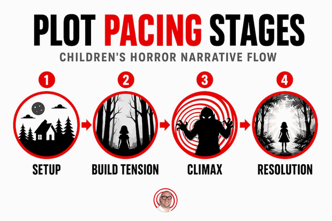 Infographic showing children's horror plot pacing steps