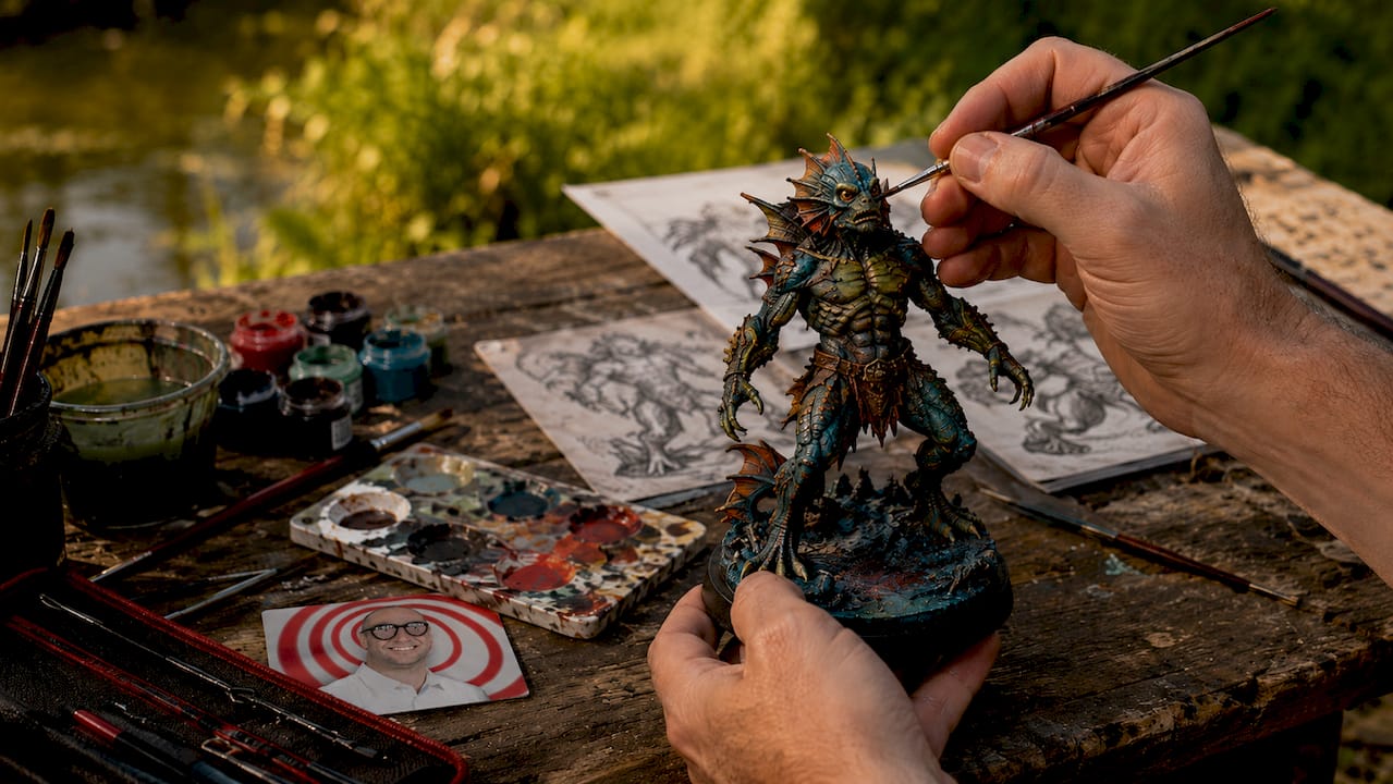 Painting amphibious humanoid monster miniature