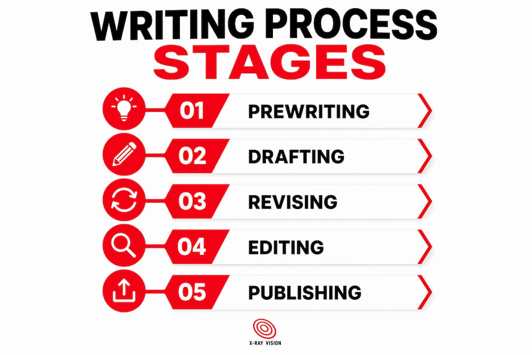 Infographic illustrating children's writing process stages