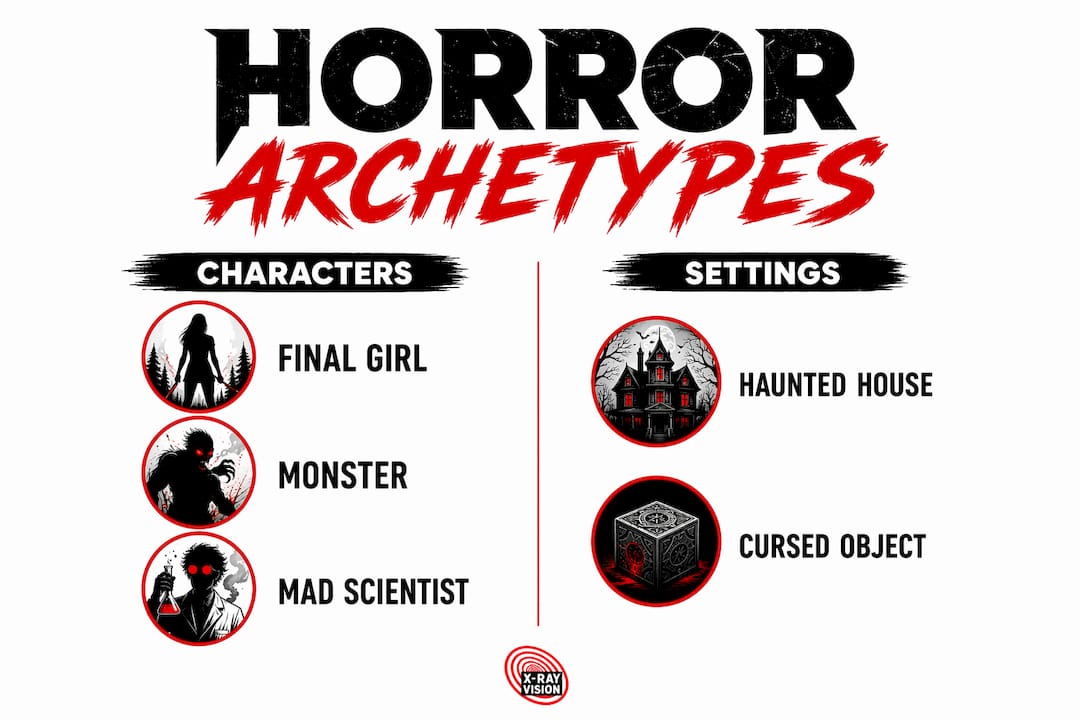 Infographic comparing horror characters and settings archetypes