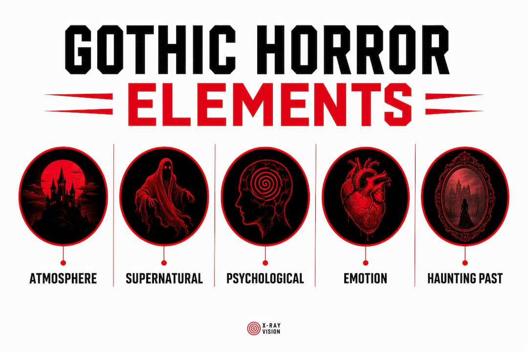 Infographic of gothic horror core elements pyramid