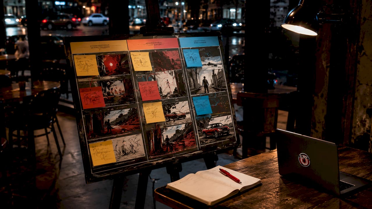 Storyboard of thriller three-act plot structure