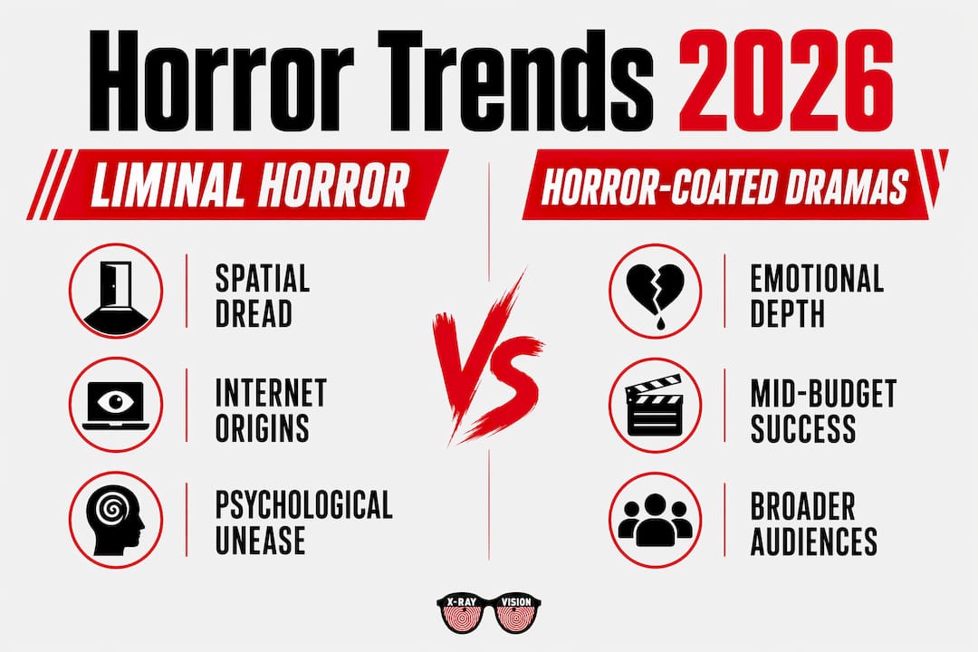 Infographic comparing 2026 horror trends side by side