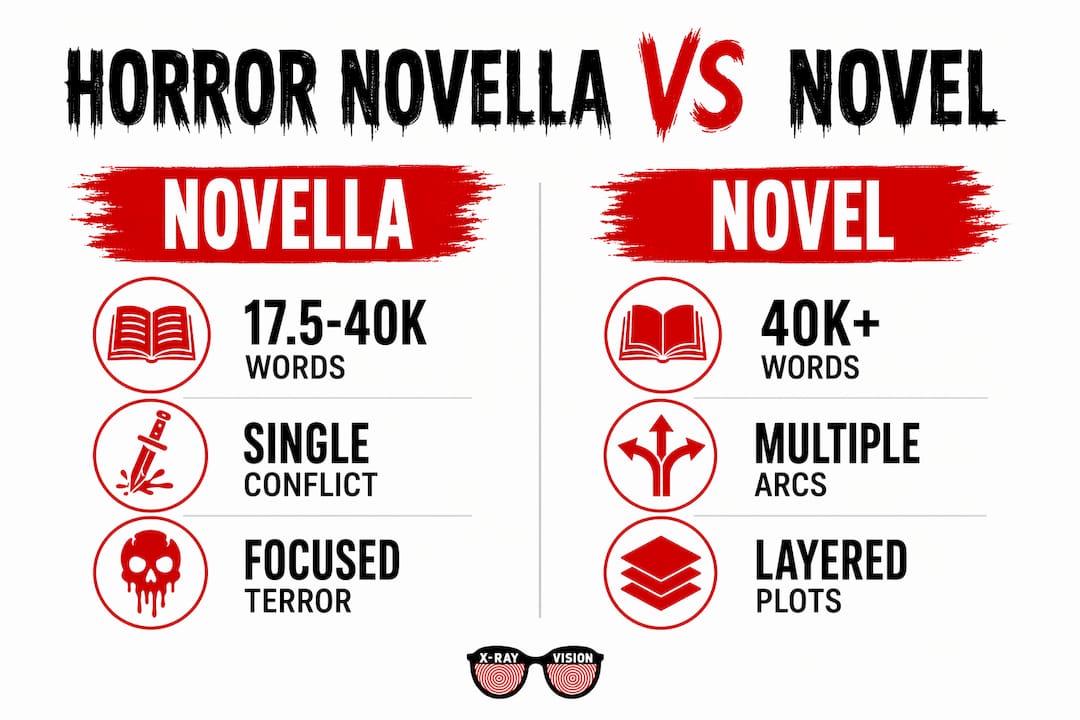 Comparison infographic of horror novella and novel