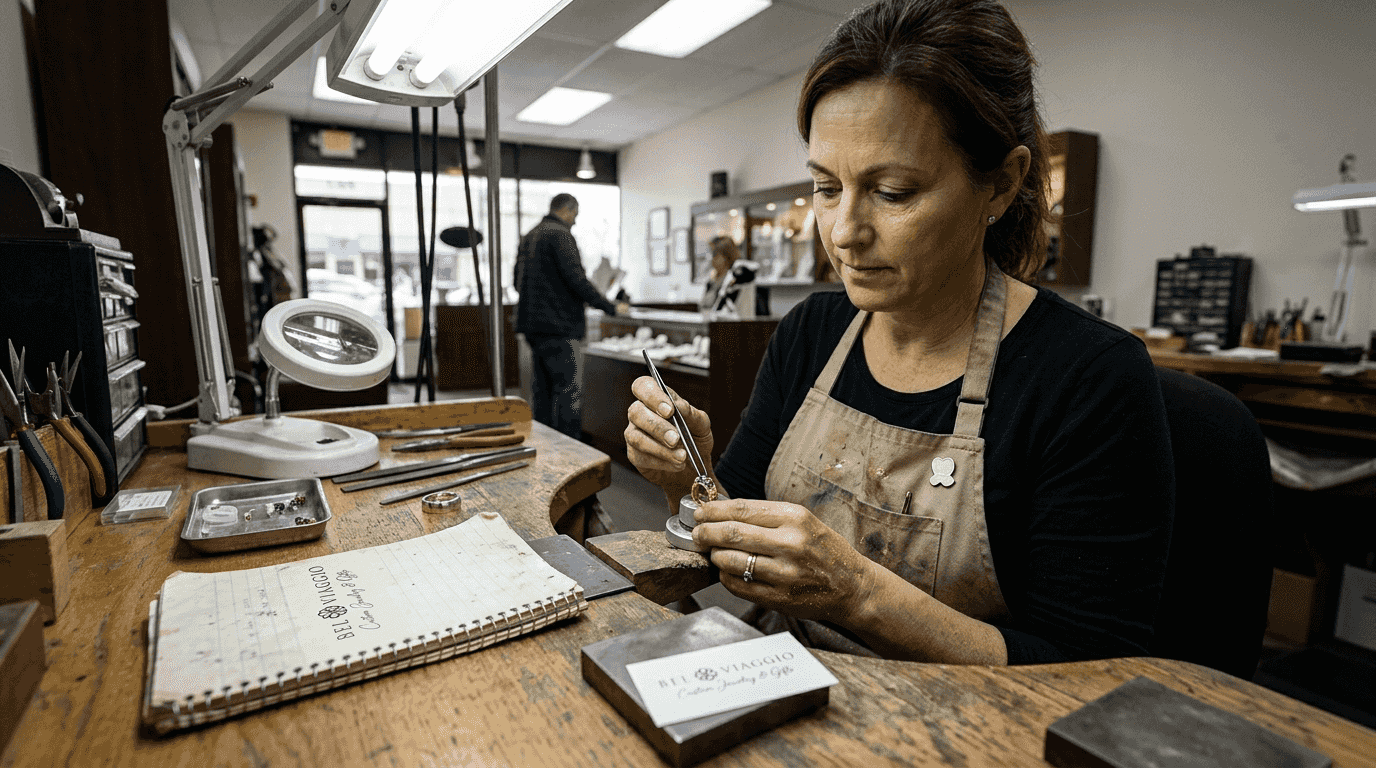 Jeweler crafting birthstone anniversary ring