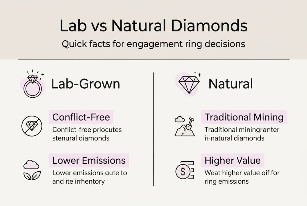 Infographic comparing lab and natural diamond features