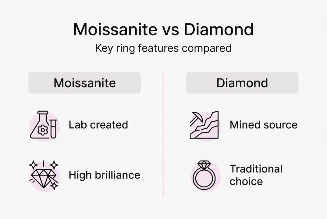 Infographic comparing moissanite and diamond rings