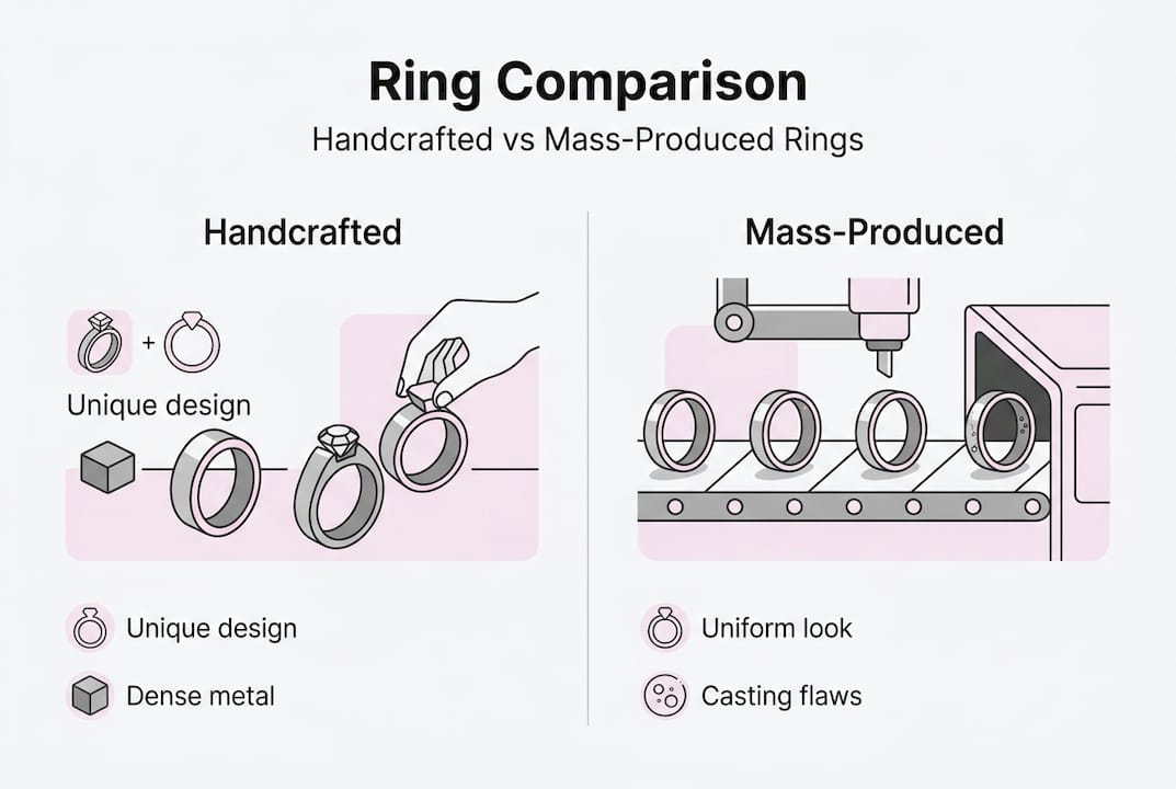 Infographic comparing handcrafted and mass-produced rings
