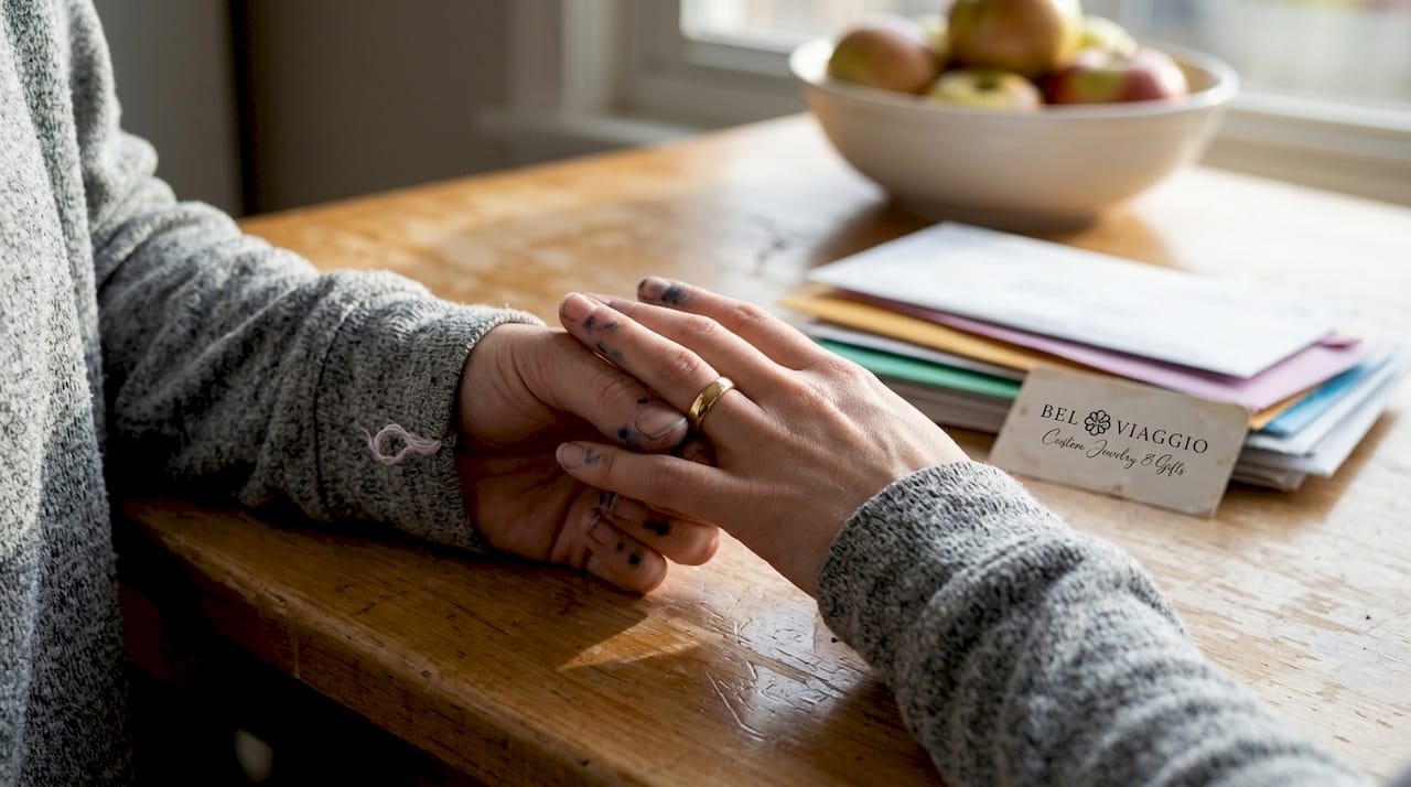 Hands sliding smooth gold ring for comfort