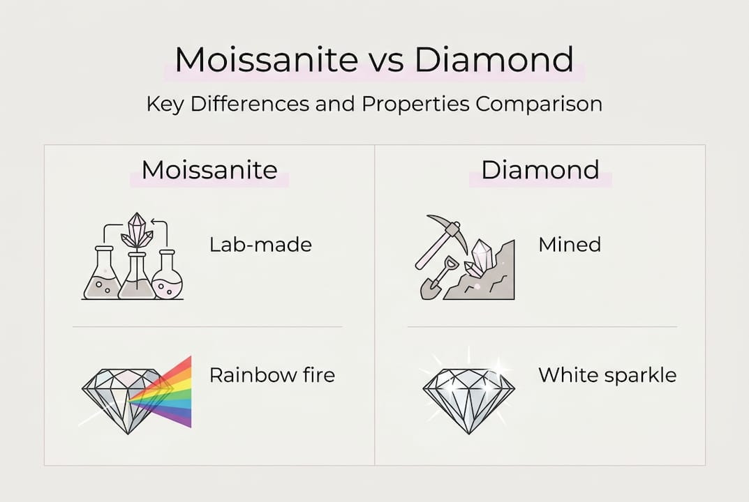 Infographic comparing moissanite and diamond features