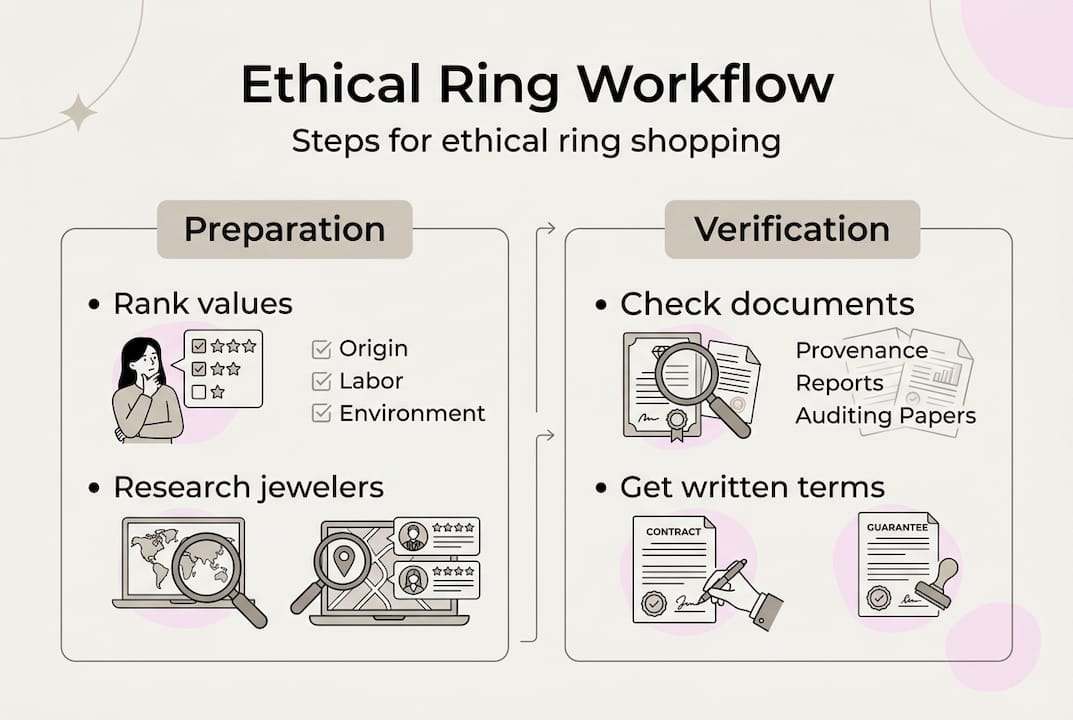 Infographic outlining ethical ring workflow steps