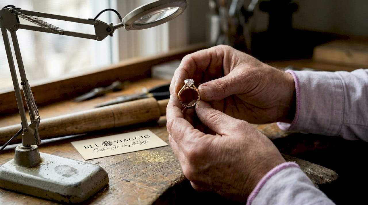 Hands holding custom lab-grown diamond ring
