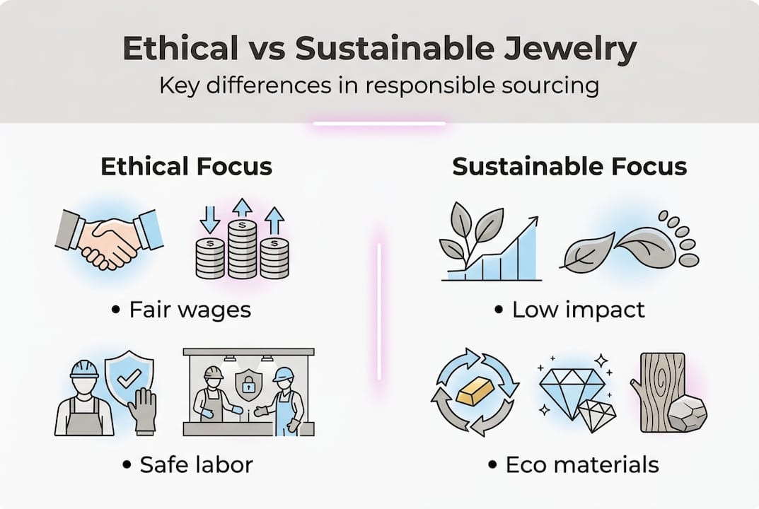 Infographic comparing ethical and sustainable jewelry