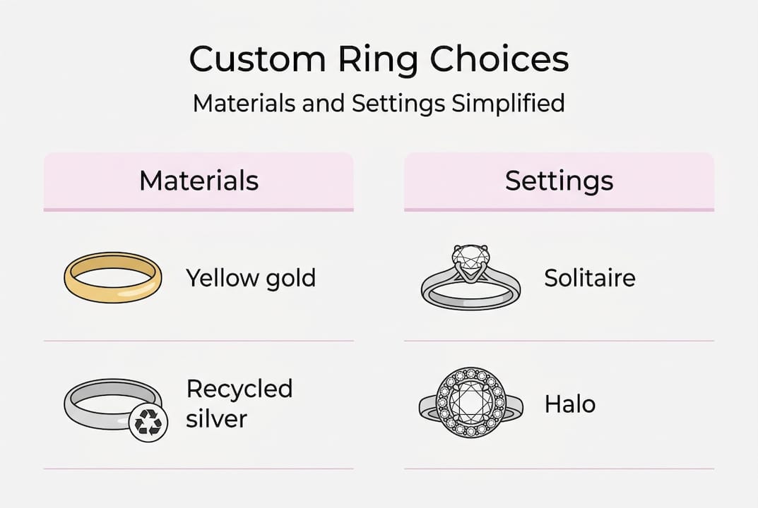 Infographic showing ring materials and settings