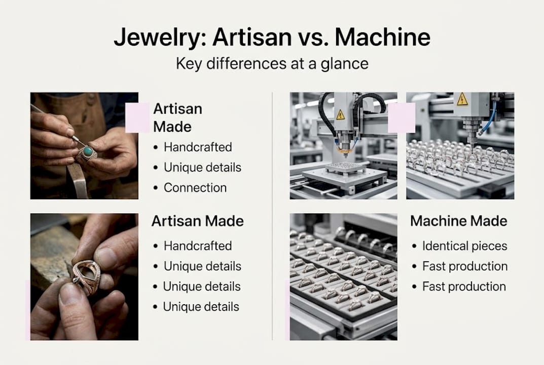 Artisan versus machine-made jewelry infographic