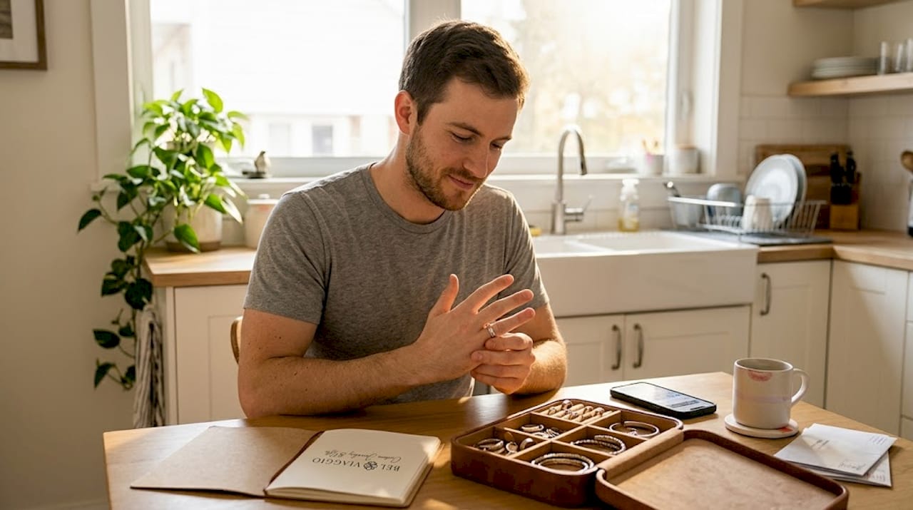 Man selecting jewelry to match style