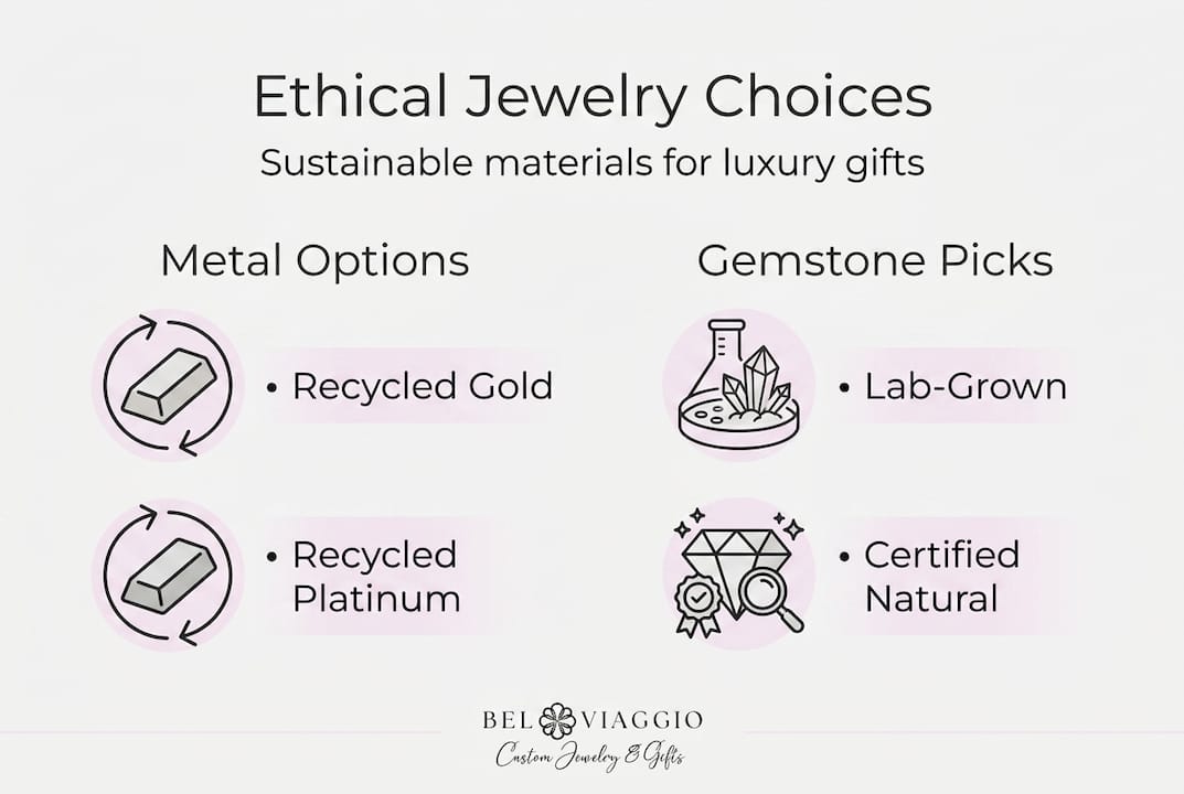 Infographic highlighting ethical jewelry materials