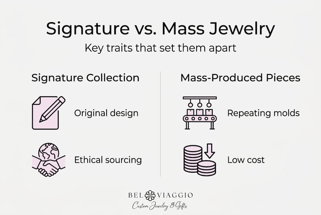 Infographic comparing signature and mass jewelry features
