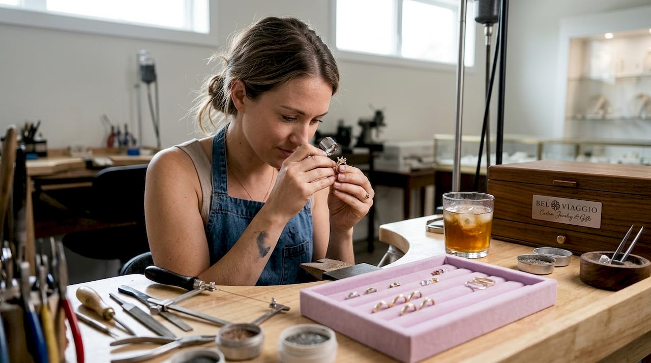 Jeweler crafting a custom ring in studio