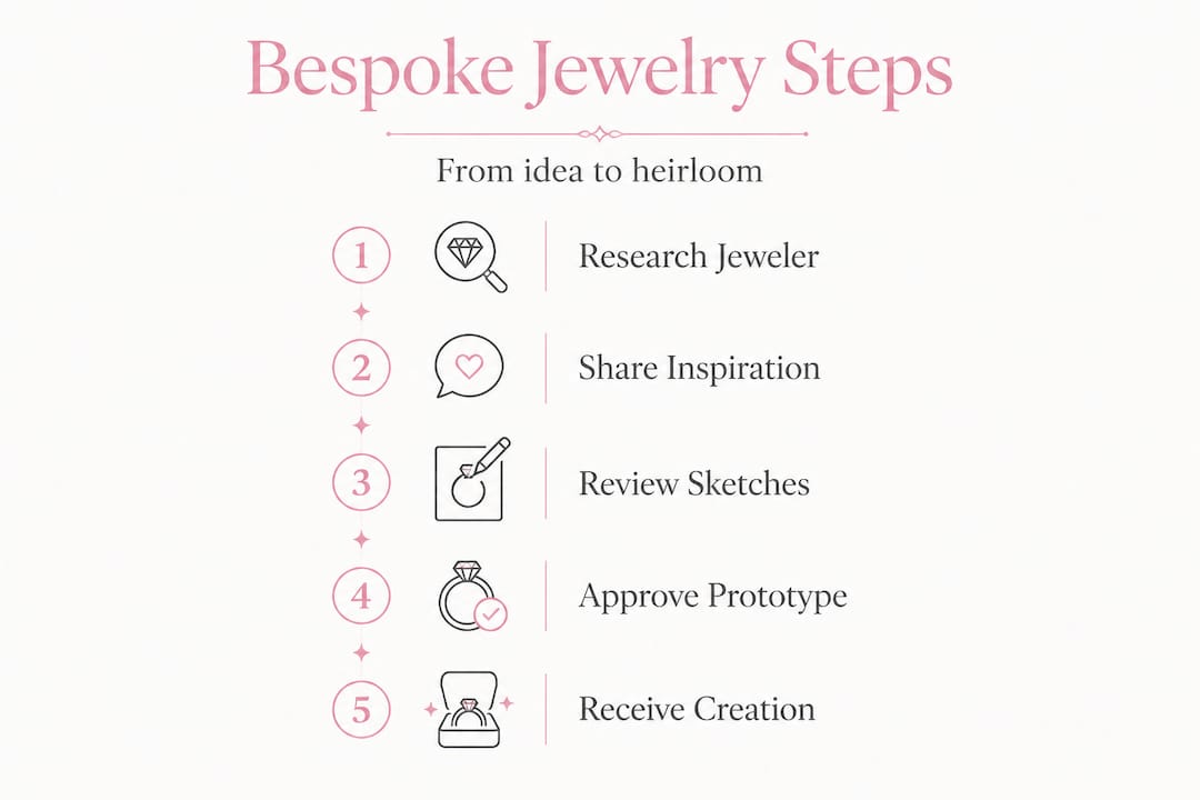 Infographic showing steps in bespoke jewelry process