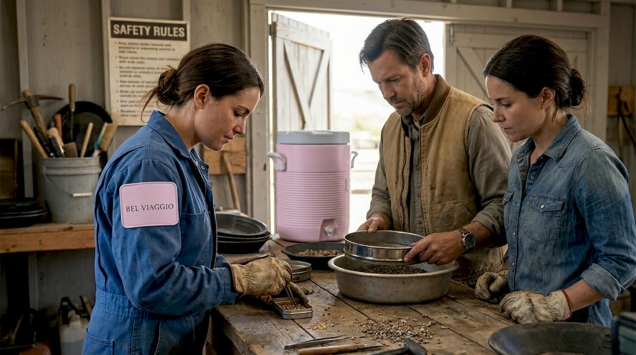 Miners sorting ore in cooperative workspace